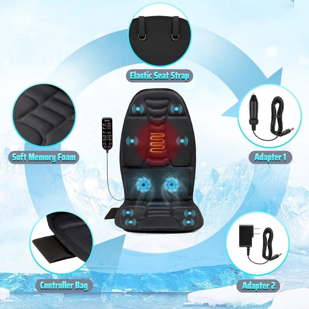 comrelax Back Massage Chair Pad, Deep Tissue Vibration Seat Massage Cushion, 2 Levels Cooling or Heat Back Massage for Muscle Fatigue Stress Relief