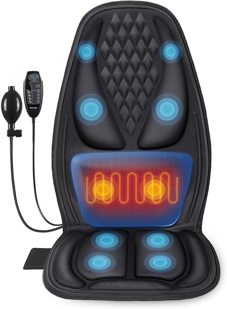 comrelax Back Massager with Heat, Massage Seat Cushion with 3D Lumbar Traction, 10 Vibrating Motors Massager Chair Pad for Full Body Pain Relief, and Home Office Use