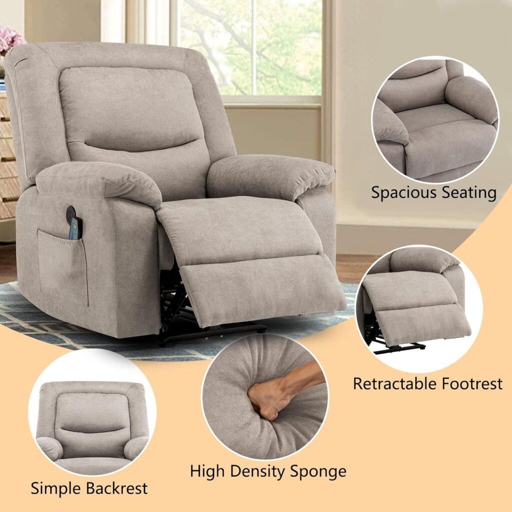 Consofa Electric Recliner with Extended Footrest, Electric Power Recliner Chair with USB Port, Cup Holders, Power Recliner Chair with Overstuffed Arm and Back for Living Room