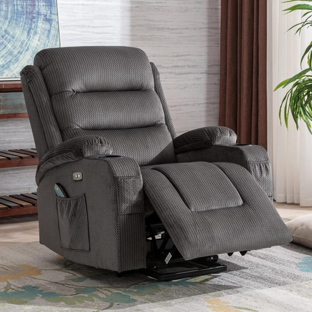 Consofa Power Lift Recliners for Elderly, Large Shell Backrest Power Lift Recliner, Lift Chair with Massage and Heat, Power Lift Recliner with Extended Footrest, USB Charge Port, Pockets