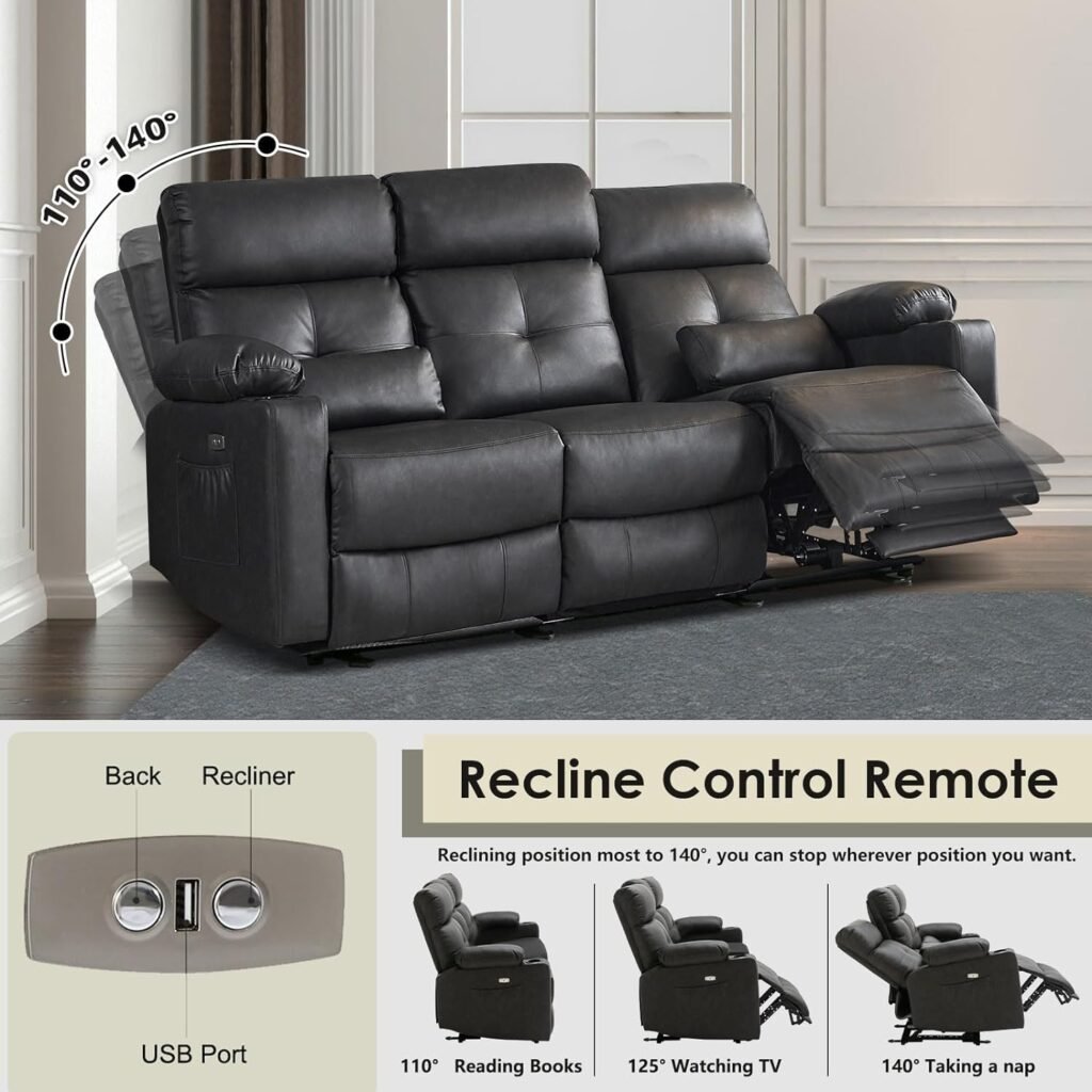 Consofa Power Recliner Chair- Electric Recliner Chairs with Extended Footrest - Plush Fabric Recliner Chair with Cup Holder, USB Charging, Reclining Chairs for Living Room