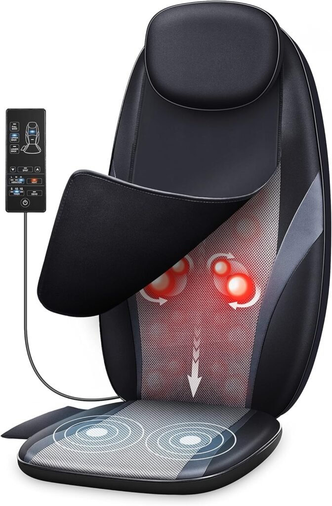 CooCoCo Shiatsu Back Massager with Heat, Deep Kneading Massage Chair Pad, Flexible Chair Massager for Back Pain, Seat Massage Pad, Ideal Gifts for Mom,Dad, Women, Men