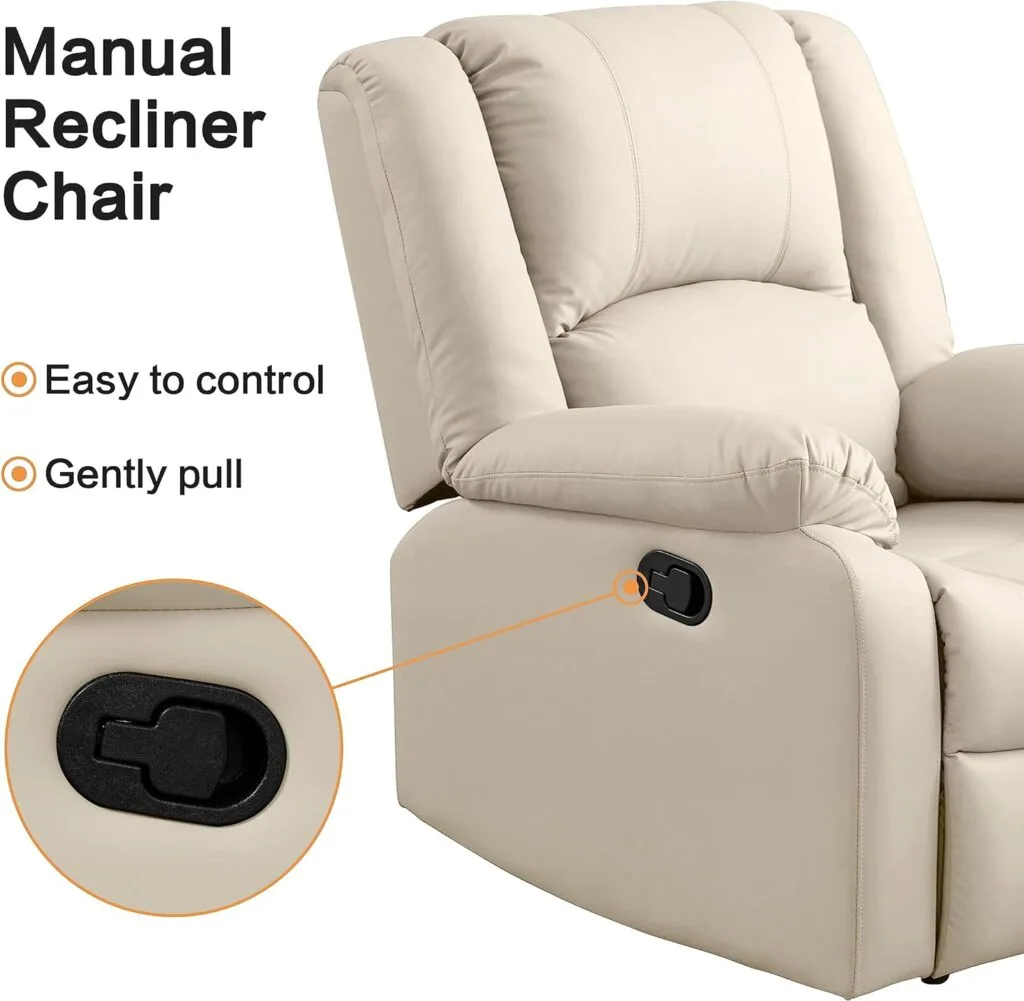 COOSLEEP Genuine Leather Recliner Chair with Overstuffed Arm and Back,Soft Living Room Chair Home Theater Lounge Seat,Manual Reclining Chairs for Adults (Dark Grey)