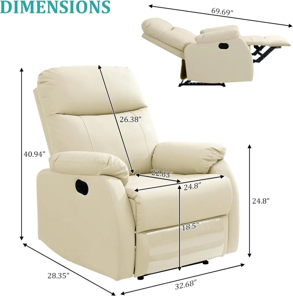 COOSLEEP Genuine Leather Recliner Chair with Overstuffed Arm and Back,Soft Living Room Chair Home Theater Lounge Seat,Manual Reclining Chairs for Adults (Dark Grey)