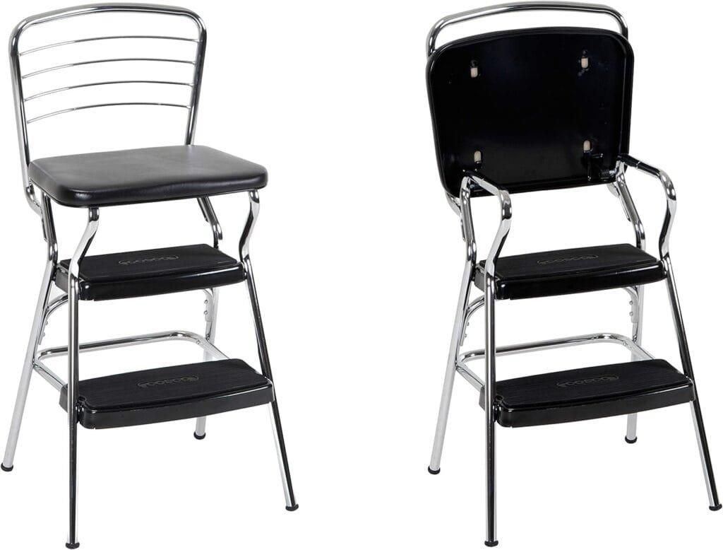 Cosco White Retro Counter Chair / Step Stool with Lift-up Seat