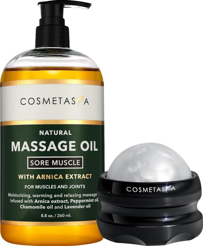 Cosmetasa Massage Oil for Sore Muscles with Roller Ball - Soothes Joints  Muscles with Arnica, Lavender Oil, Peppermint Oil  Chamomile Extract