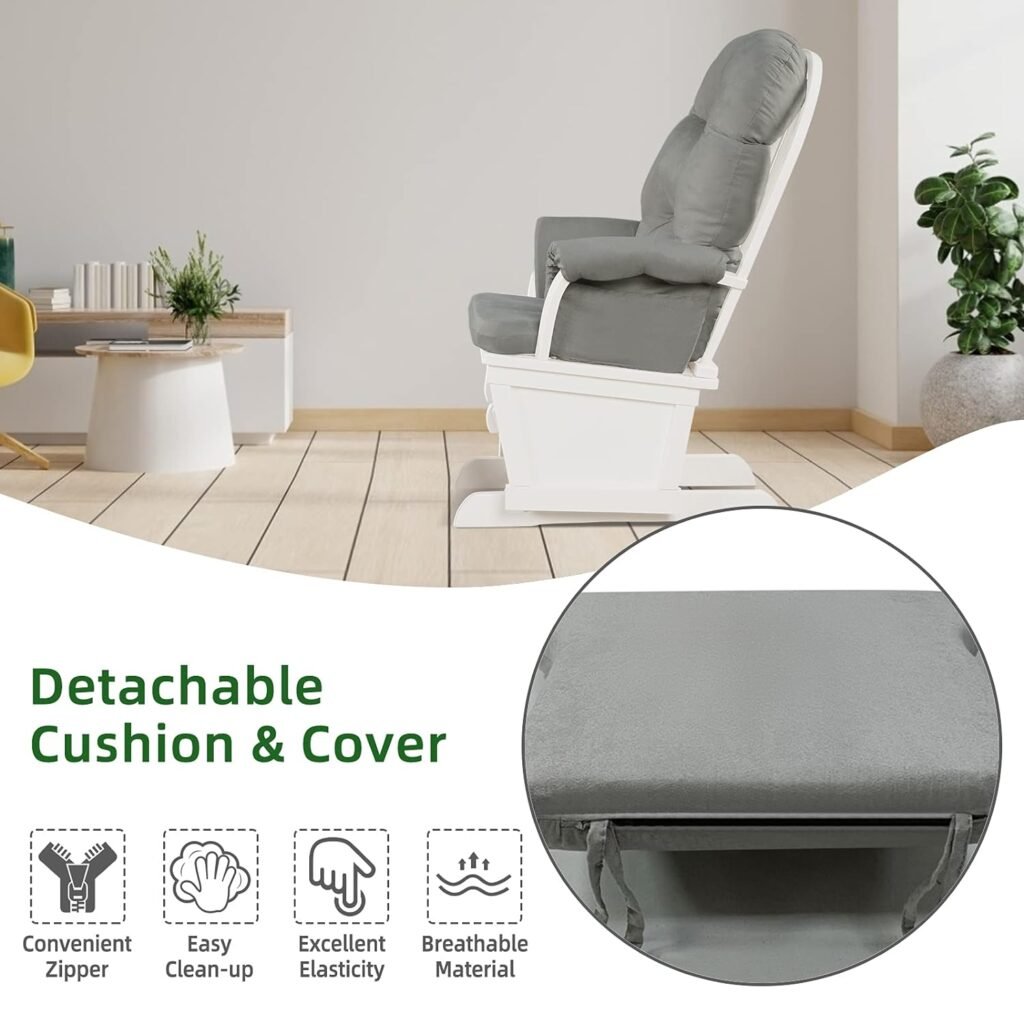 Costzon Glider and Ottoman Set, Wood Glider Rocker for Nursery, Cleanable Upholstered Comfort Nursing Rocking Chair with Padded Armrests, Detachable Cushion  Cover, Easy to Assemble (Dark Gray)