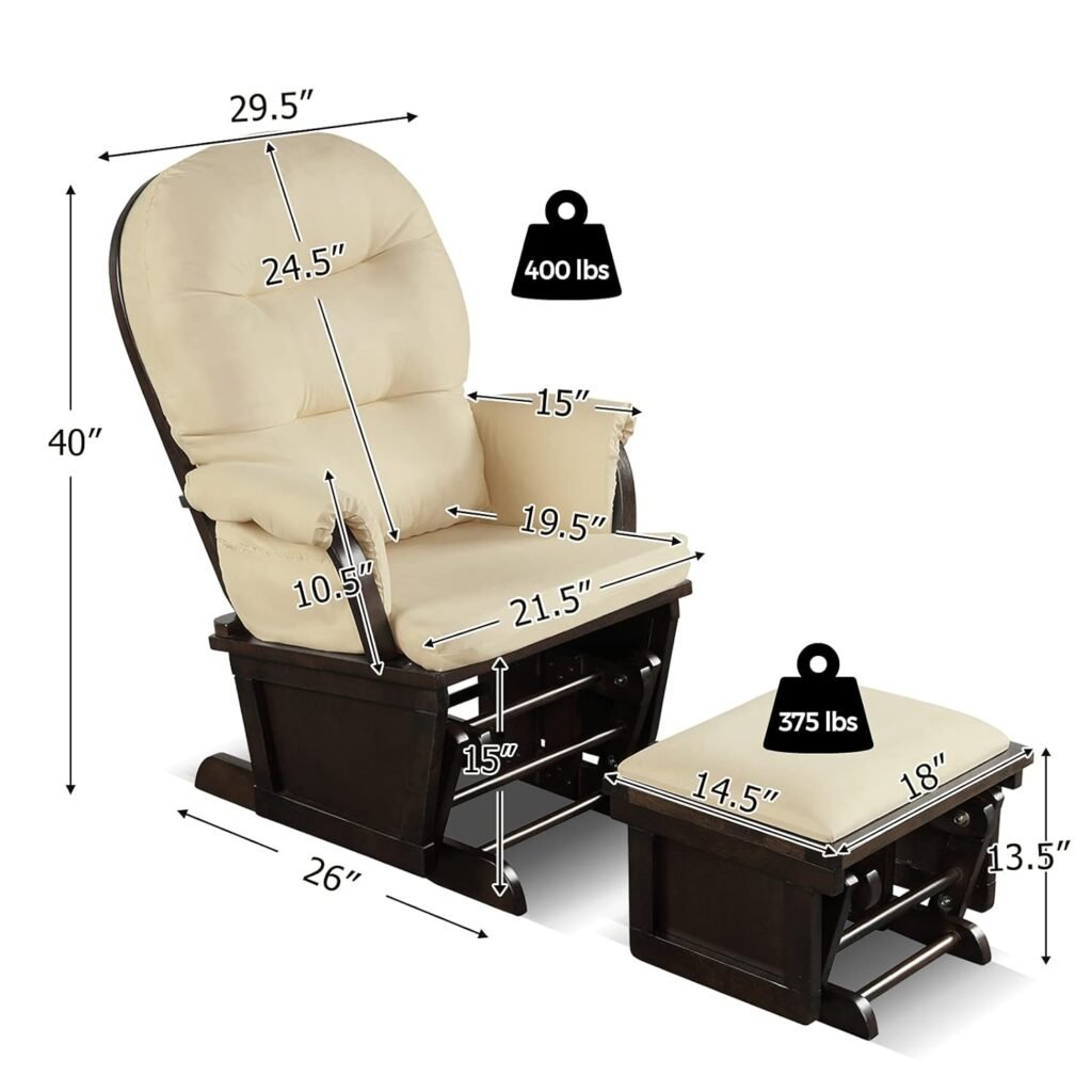 Costzon Glider and Ottoman Set, Wood Glider Rocker for Nursery, Cleanable Upholstered Comfort Nursing Rocking Chair with Padded Armrests, Detachable Cushion  Cover, Easy to Assemble (Dark Gray)