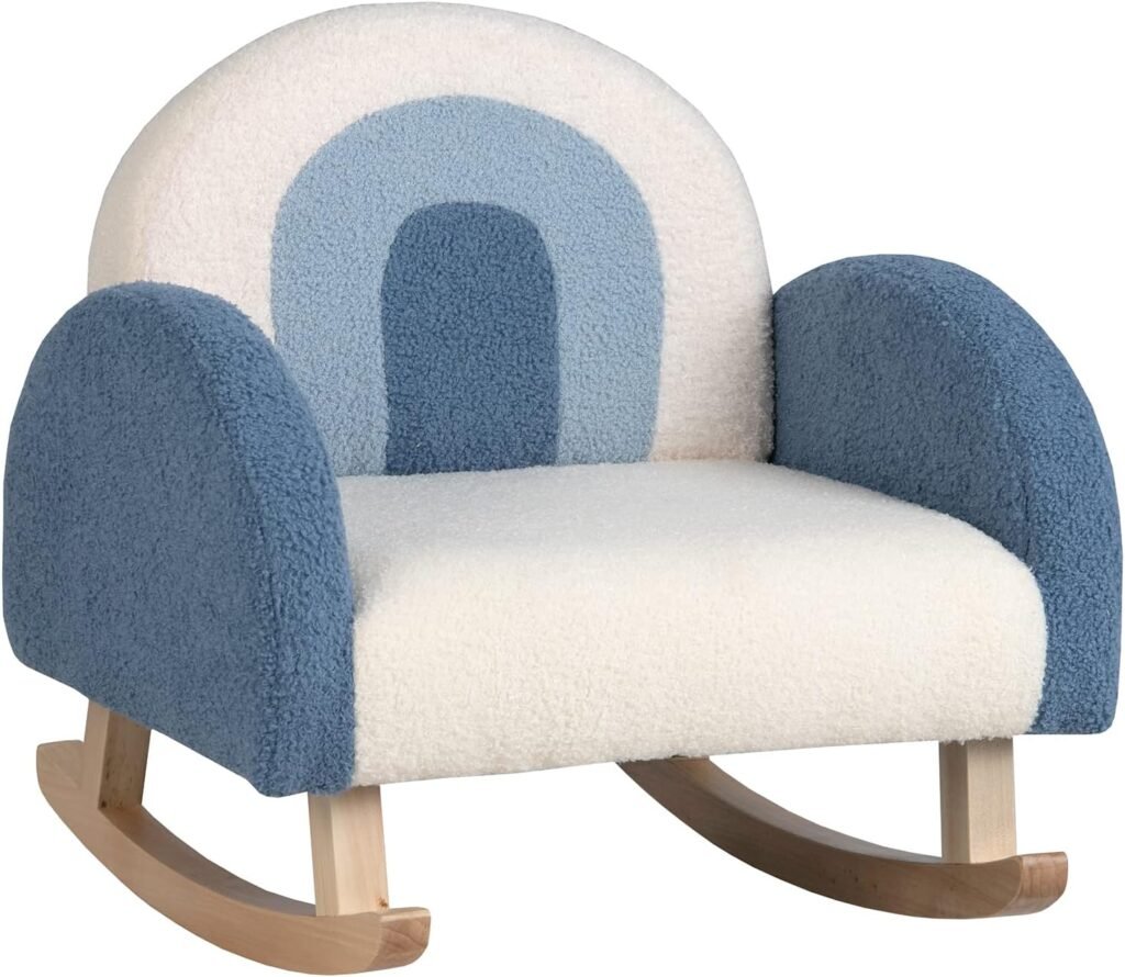 Costzon Kids Sofa, Rocking Chair with Solid Wood Frames, Plush Fabric, Anti-Tipping Design for Kids Room, Nursery, Playroom, Preschool, Birthday Gift for Boys Girls, Toddler Furniture Armchair (Blue)