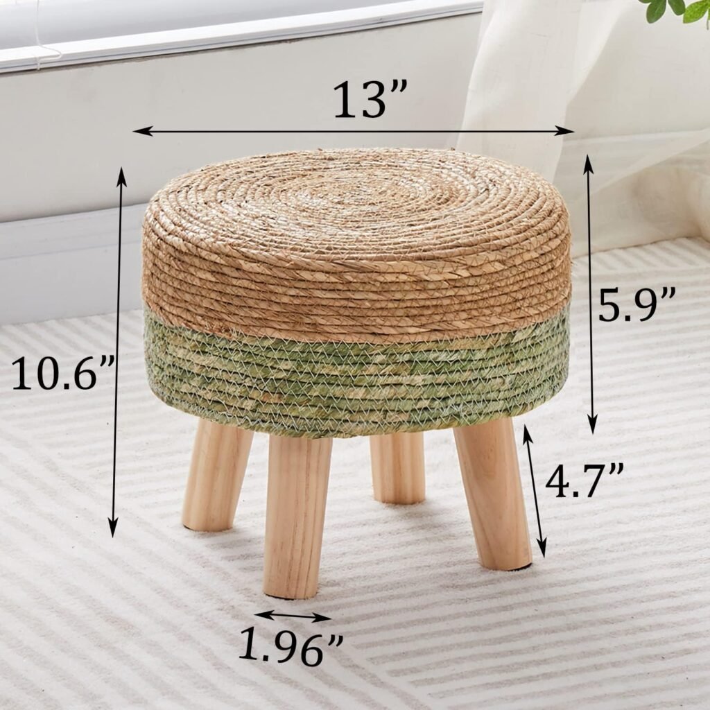 Cpintltr Ottoman Outdoor Sea Grass Stool Poufs Hand Woven Round Foot Stool for Sofa Desk Soft Step Stool Padded Foot Rest Multiple Colors Decorative Furniture Natural/Lake Blue