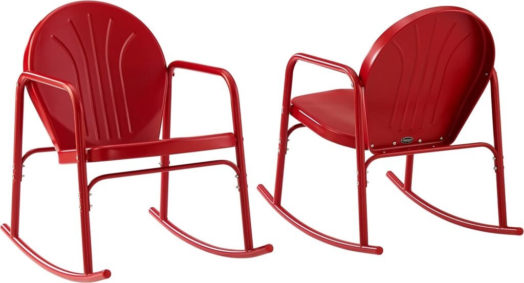 Crosley Furniture CO1013-RE Griffith Retro Metal Outdoor Rocking Chairs, Bright Red Gloss