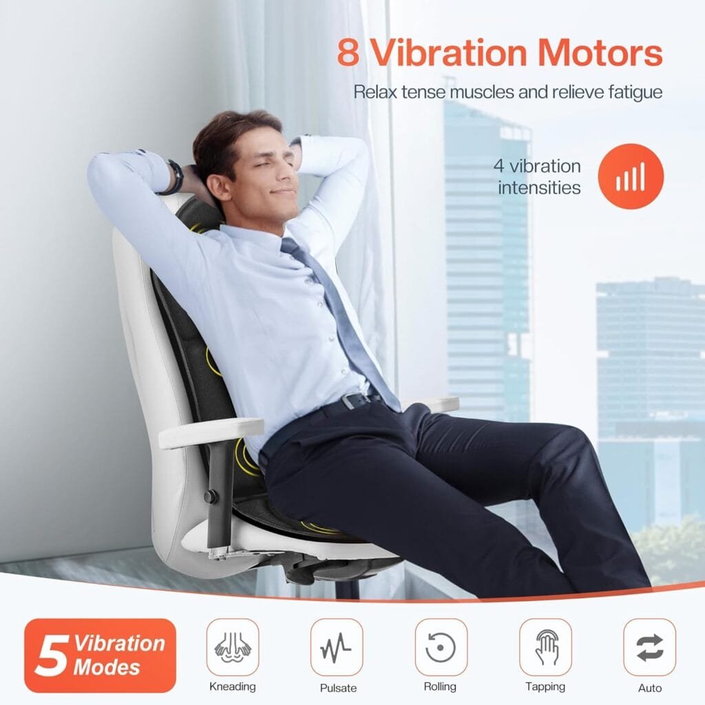 CuPiLo Chair Massager Cushion,2 Heat Levels  5 Vibrating Modes,Electric Seat Massage Pad,Back Massager for Back Pain Relief,Back Massager Chair Pad,Gifts for Dad,Mom,Him,Her