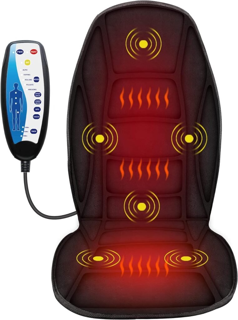 CuPiLo Full Back Massager with Heat,5 Vibrating Modes  2 Heat Levels,Back Massager Chair Pad,Electric Massage Seat Cushion, Seat Massage Pad,Ideal Gifts for Dad,Mom,Him,Her(Black)