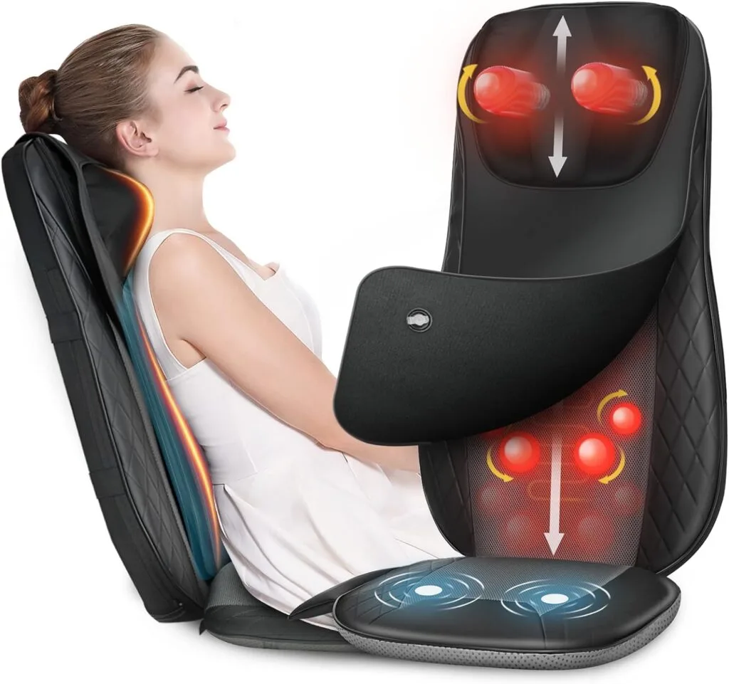 CuPiLo Shiatsu Back Massager with Heat, Deep Tissue Massage Chair Pad, Back Support Inflatable Flap Chair Massage Seat Cushion, Seat Massage Pad for Chair, Pain Relief, Gifts for Mom,Dad,Men,Women