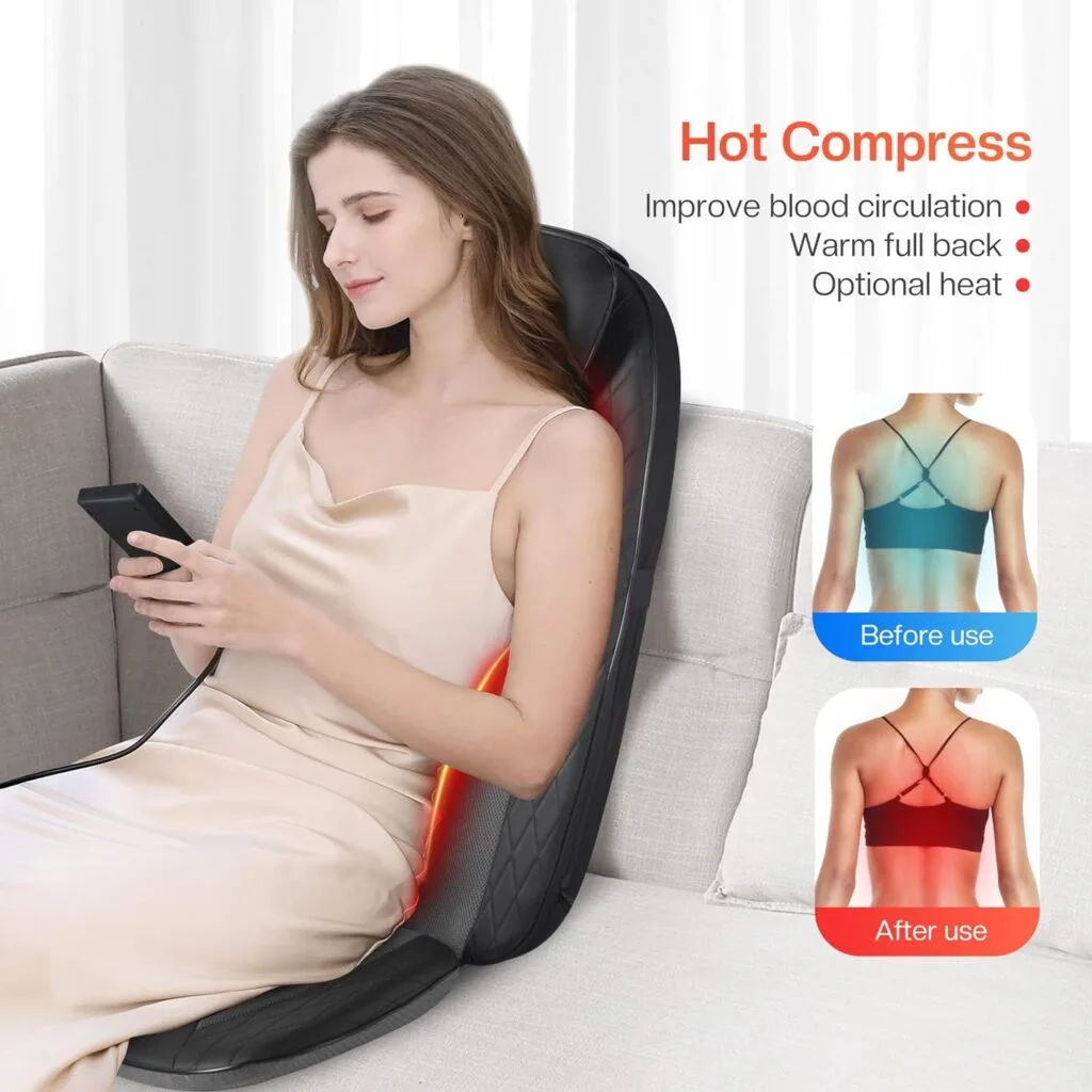 CuPiLo Shiatsu Back Massager with Heat, Deep Tissue Massage Chair Pad, Back Support Inflatable Flap Chair Massage Seat Cushion, Seat Massage Pad for Chair, Pain Relief, Gifts for Mom,Dad,Men,Women