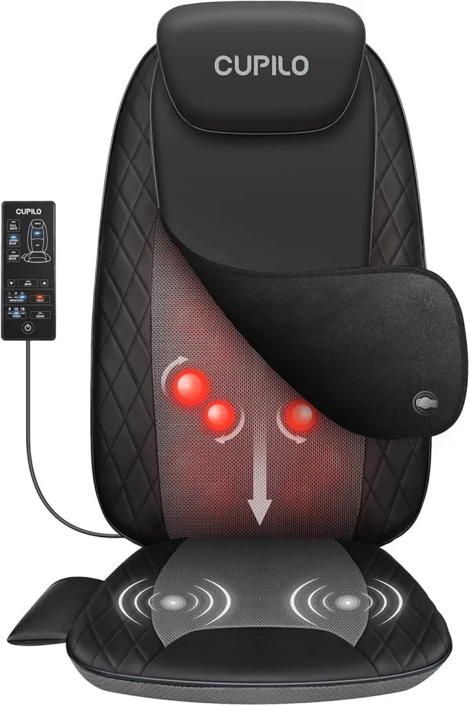 CuPiLo Shiatsu Back Massager with Heat, Deep Tissue Massage Chair Pad, Back Support Inflatable Flap Chair Massage Seat Cushion, Seat Massage Pad for Chair, Pain Relief, Gifts for Mom,Dad,Men,Women