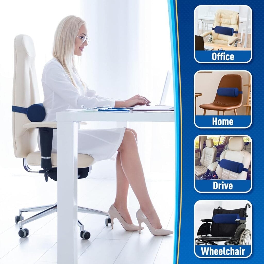 CushZone Seat Cushion, Lumbar Roll Support Pillow for Office Chair, Car, Gaming Chair, Memory Foam Back Cushion with Washable Cover for Relieving Back Pain  Improving Posture,Black