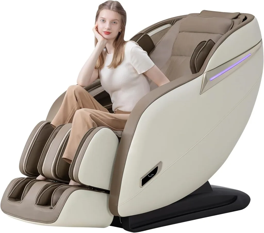 CYBERIX Massage Chair, Full Body Zero Gravity Shiatsu Massage Recliner, Yoga Stretch, Waist Heat,SL Track Massage Chair for Home Office,Beige