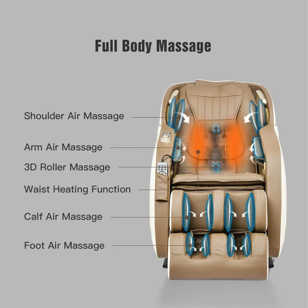 CYBERIX Massage Chair, Full Body Zero Gravity Shiatsu Massage Recliner, Yoga Stretch, Waist Heat,SL Track Massage Chair for Home Office,Beige