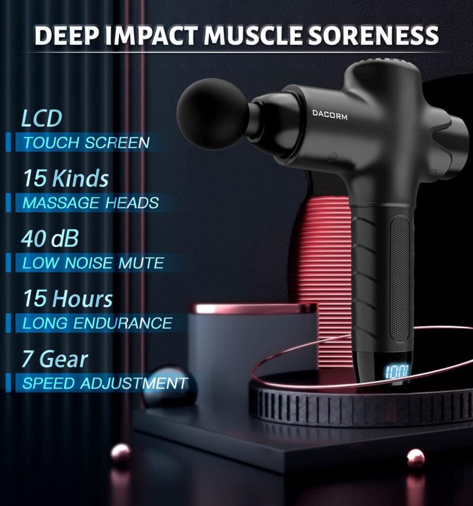 DACORM Massage Gun - Percussion Muscle Massage Gun for Athletes, Upgrade Quiet Portable Electric Sport Massager, Handheld Deep Tissue Massager of Y8 Pro Max. (Black, 15 Heads)