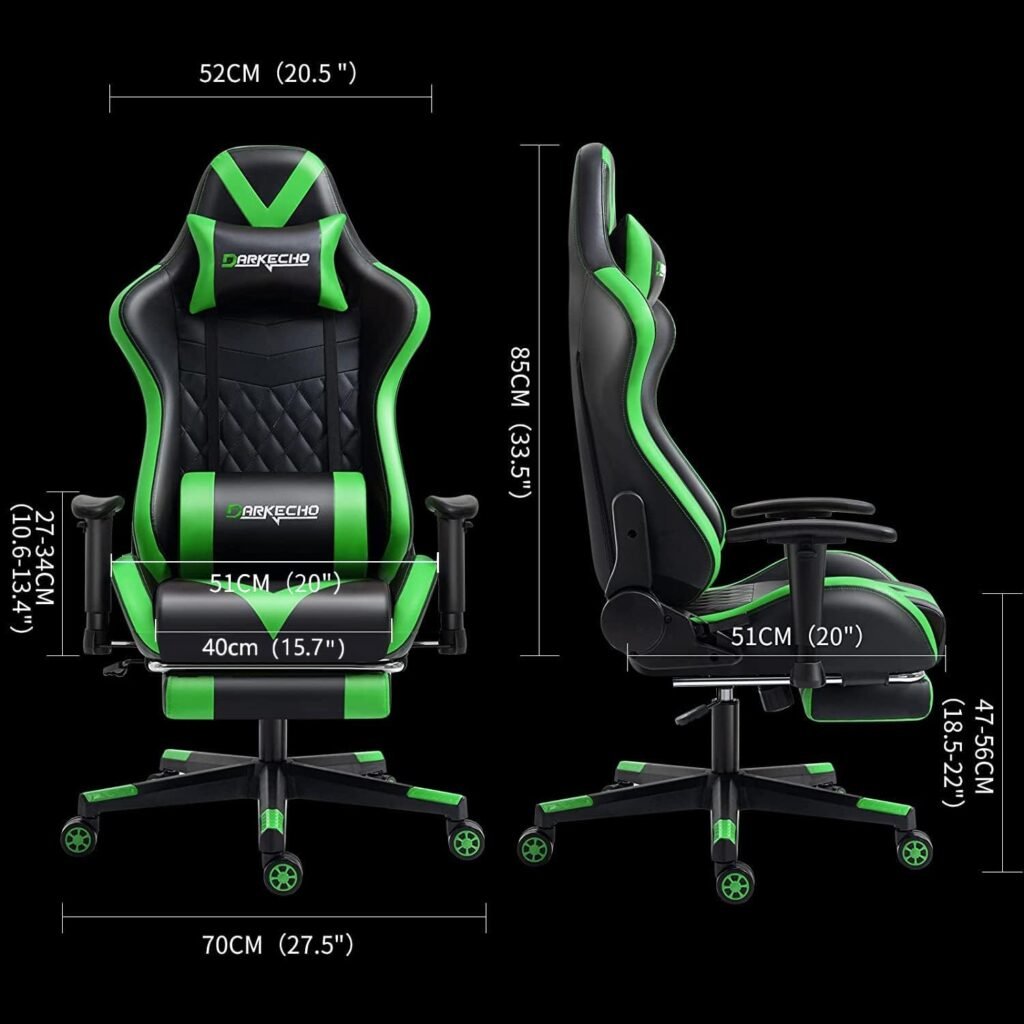 Darkecho Gaming Chair Office Chair with Footrest Massage Racing Computer Ergonomic Chair Leather Reclining Desk Chair Adjustable Armrest High Back Gamer Chair with Headrest and Lumbar Support Black