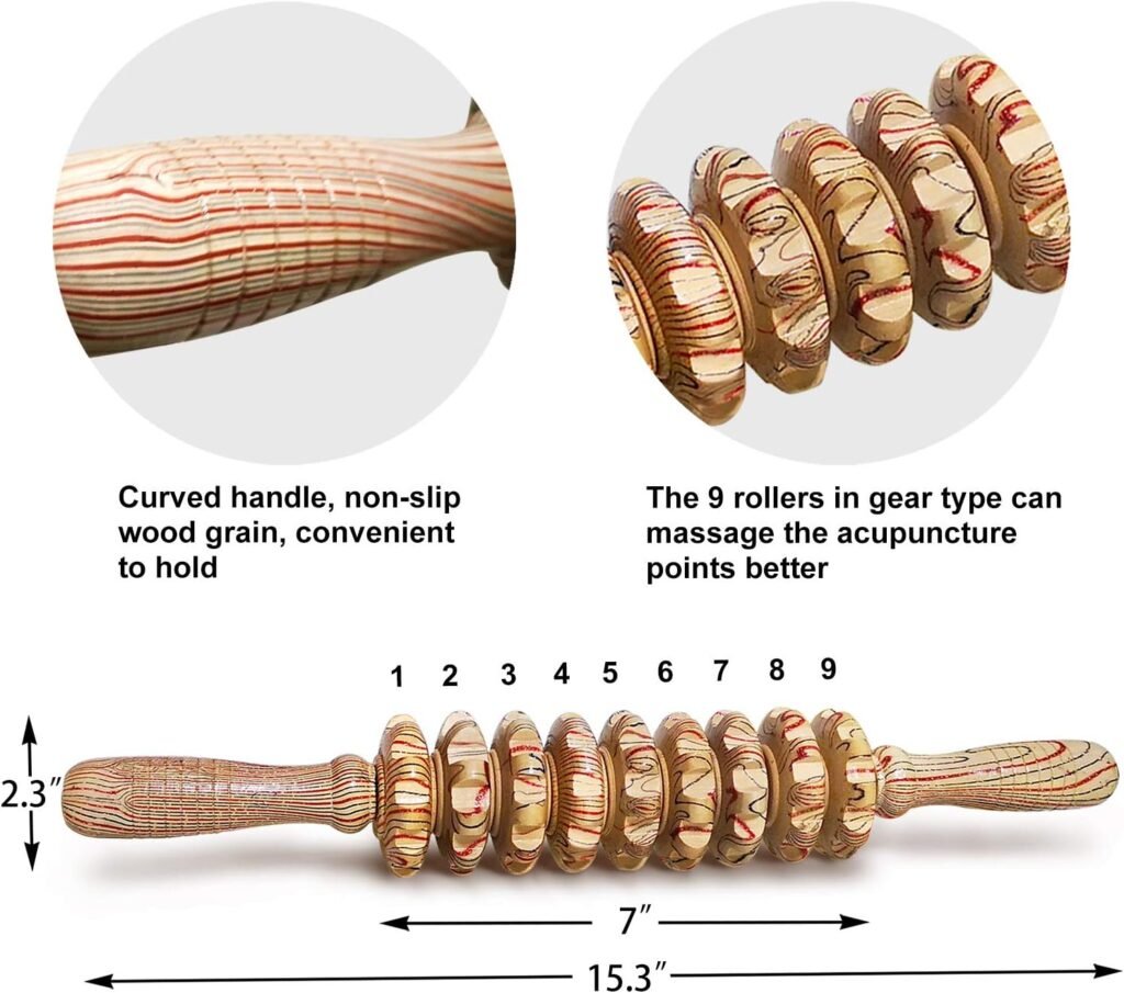 Deston Wooden Massager Handheld Roller Trigger Point Massager Stick for Fascia, Cellulite, Muscle  Abdomen , Body Therapy Massager, Muscle Belly Relief Tool…
