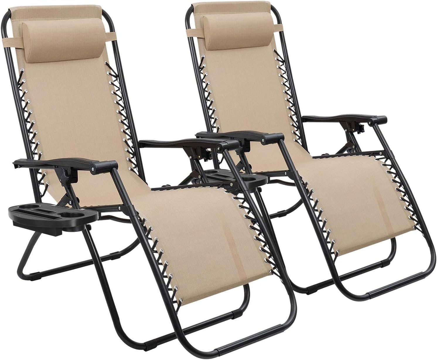 Devoko Patio Zero Gravity Chair Outdoor Folding Adjustable Reclining Chairs Pool Side Using Lawn Lounge Chair with Pillow Set of 2 (Beige) Review
