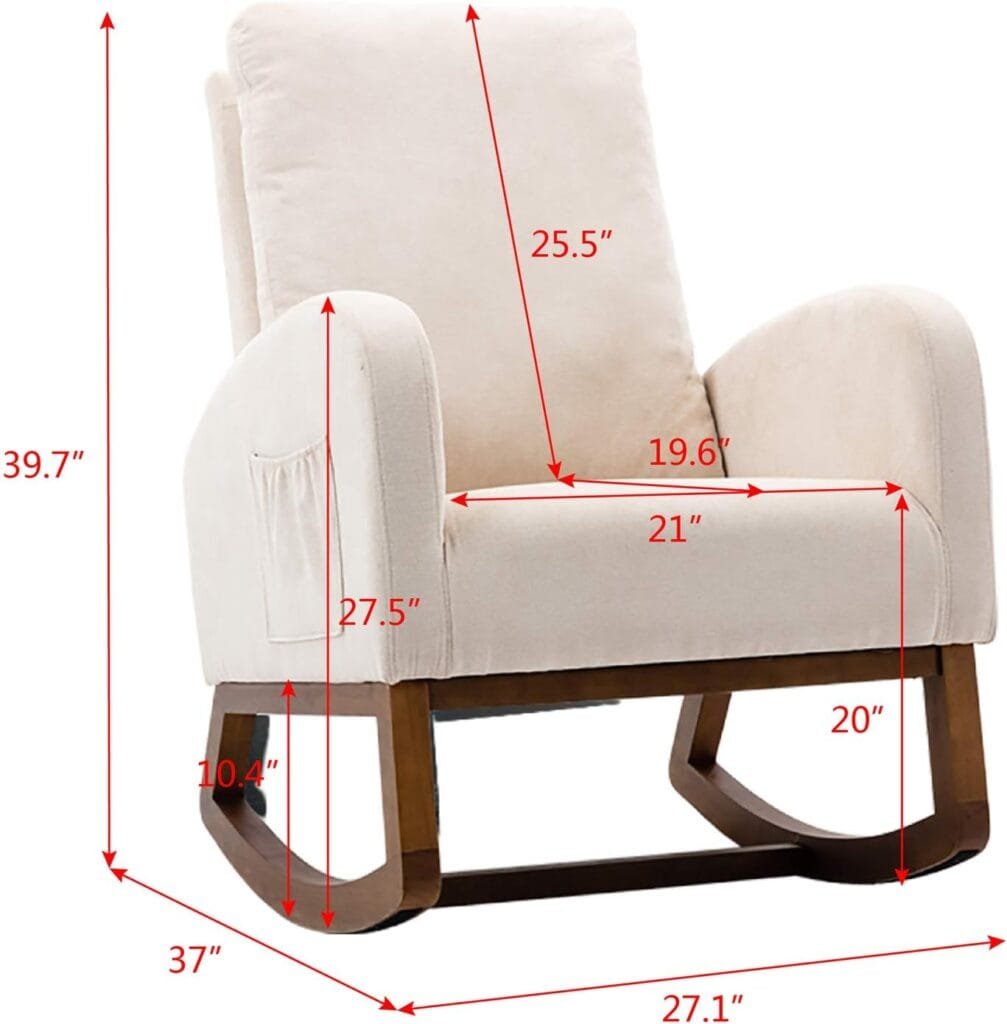 Dolonm Rocking Chair Mid-Century Modern Nursery Rocking Armchair Upholstered Tall Back Accent Glider Rocker for Living Room (Beige-Linen)