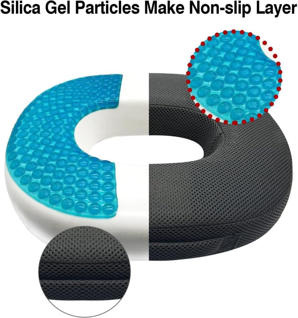 Donut Pillow Gel Seat Cushion Non-Slip Orthopedic Gel  Memory Foam Coccyx Cushion for Tailbone Pain - Office Chair Car Seat Cushion - Sciatica  Back Pain Relief （Black） (Black)