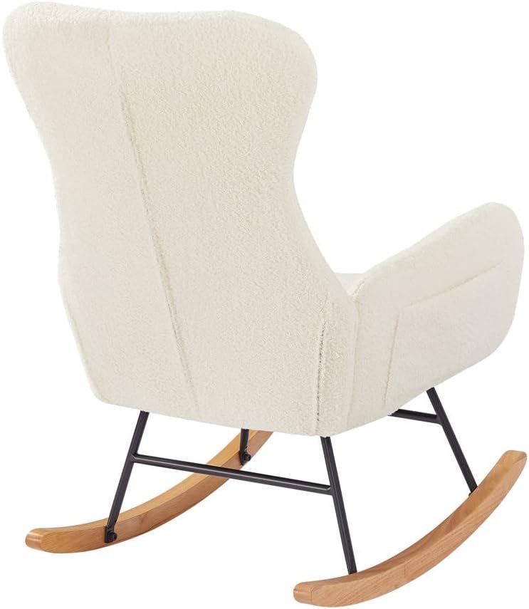 dotewe Nursery Rocking Chair,Upholstered Nursery Glider Rocker with High Backrest,Modern Rocking Chair Indoor for Living Room/Bedroom/Nursery (Cream White Teddy)