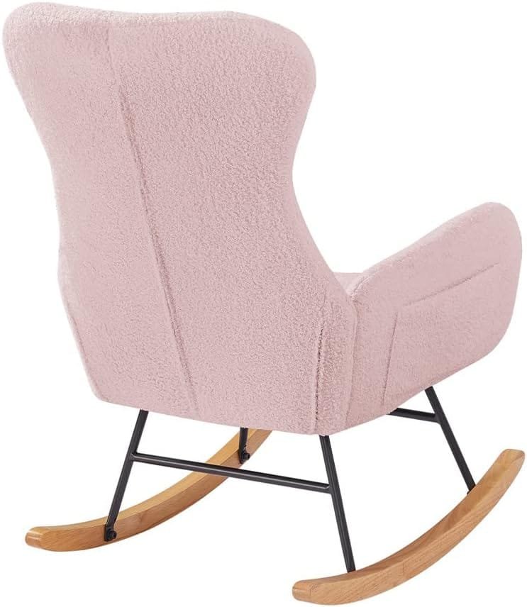 dotewe Nursery Rocking Chair,Upholstered Nursery Glider Rocker with High Backrest,Modern Rocking Chair Indoor for Living Room/Bedroom/Nursery (Cream White Teddy)