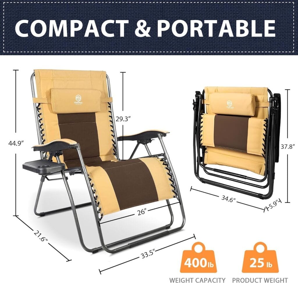 doubob Zero Gravity Chair Camping Recliner Folding Outdoor Patio Lawn Adjustable Lounge Chair with Canopy Shade, Headrest, Side Drink Tray Blue