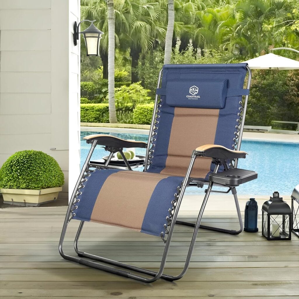 doubob Zero Gravity Chair Camping Recliner Folding Outdoor Patio Lawn Adjustable Lounge Chair with Canopy Shade, Headrest, Side Drink Tray Blue