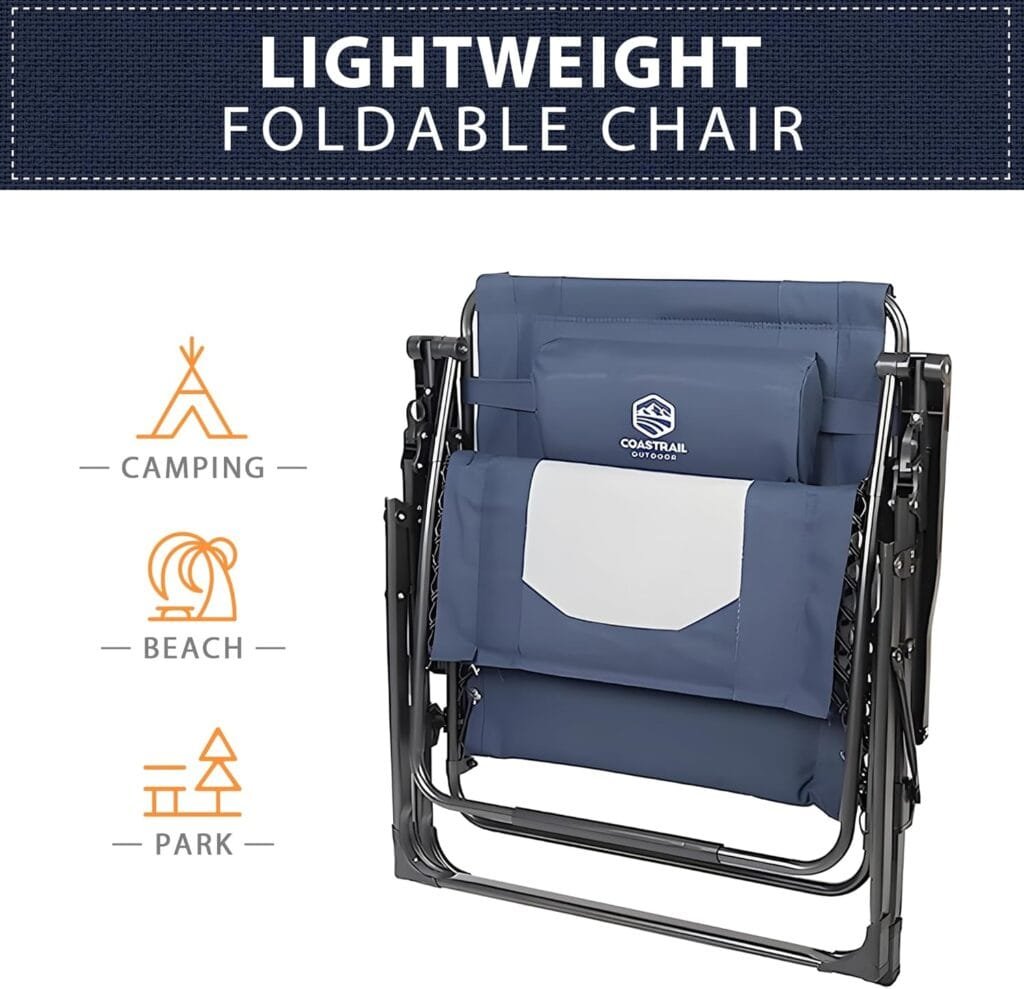 doubob Zero Gravity Chair Camping Recliner Folding Outdoor Patio Lawn Adjustable Lounge Chair with Canopy Shade, Headrest, Side Drink Tray Blue