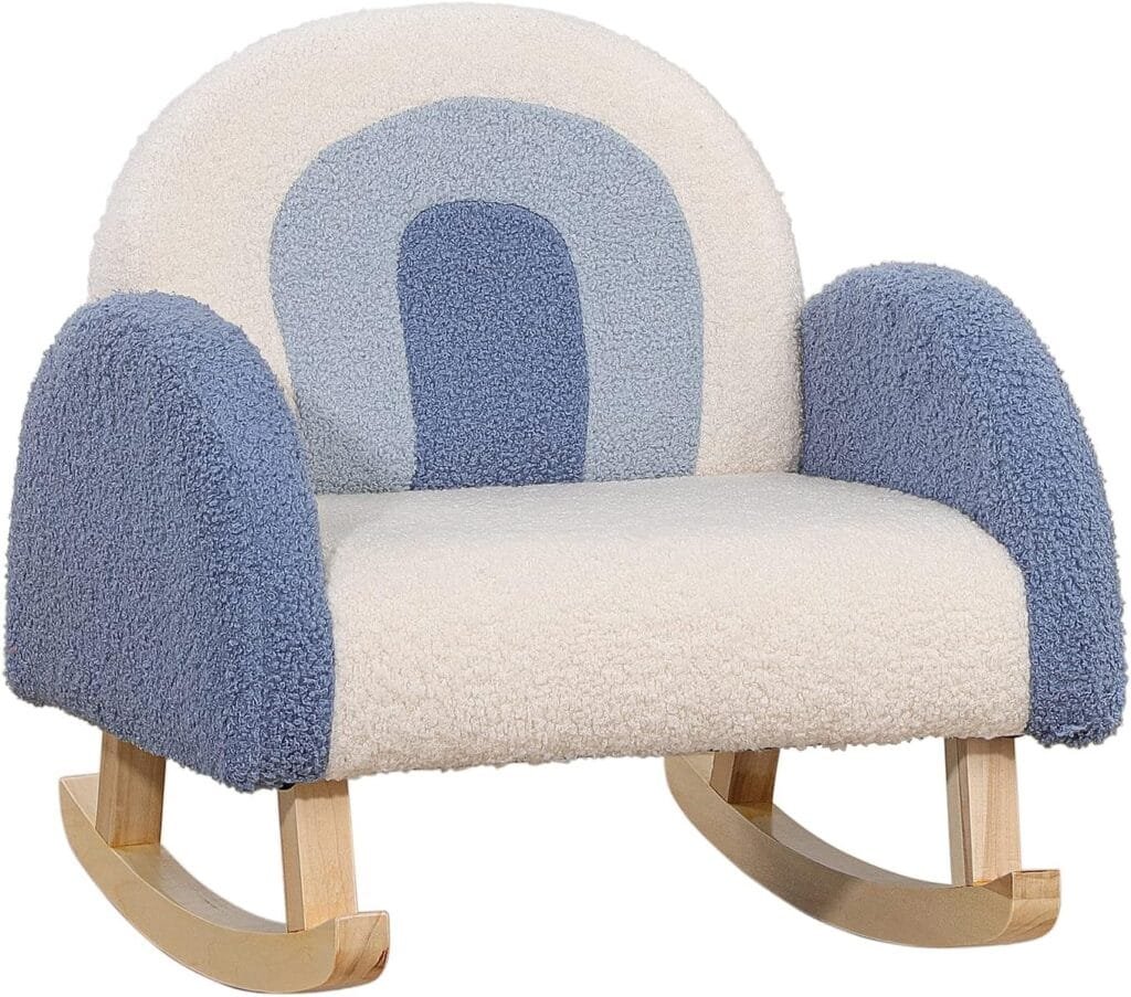 Dripex Childrens Rocking Chair, Upholstered Child Rocker, Kids Rocking Armchair with Solid Wood Legs, Kid Sofa Chair for Nursery, Playroom, Bedroom and Living Room (Blue)