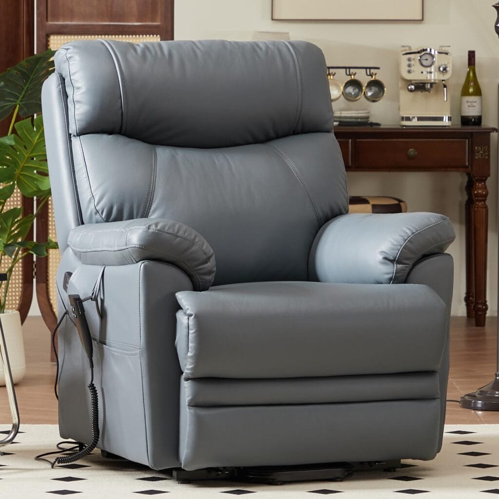 DYNOX Genuine Leather Lift Chair for Elderly with Heating and Massage, Dual Motor Lay Flat Power Lift Recliner, Infinited Adjust for Back and Footrest(Green)