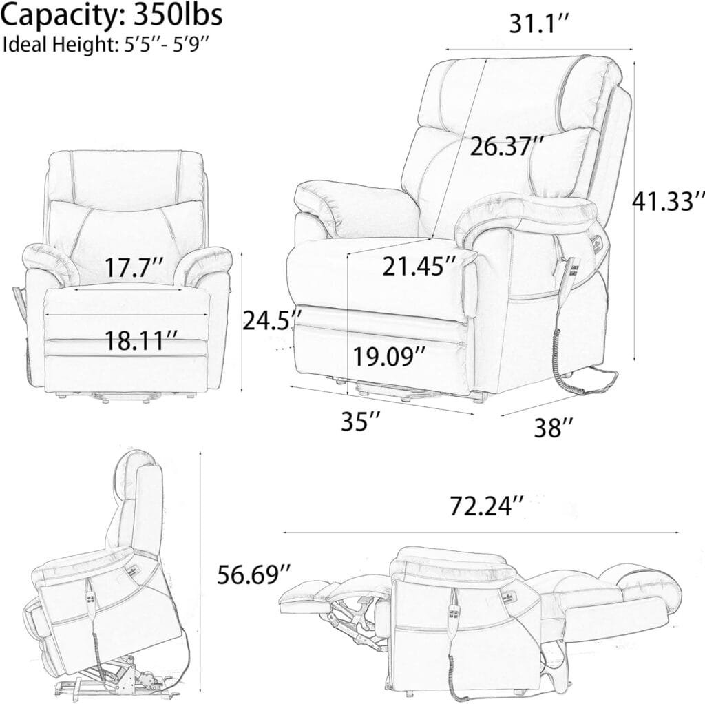 DYNOX Genuine Leather Lift Chair for Elderly with Heating and Massage, Dual Motor Lay Flat Power Lift Recliner, Infinited Adjust for Back and Footrest(Green)
