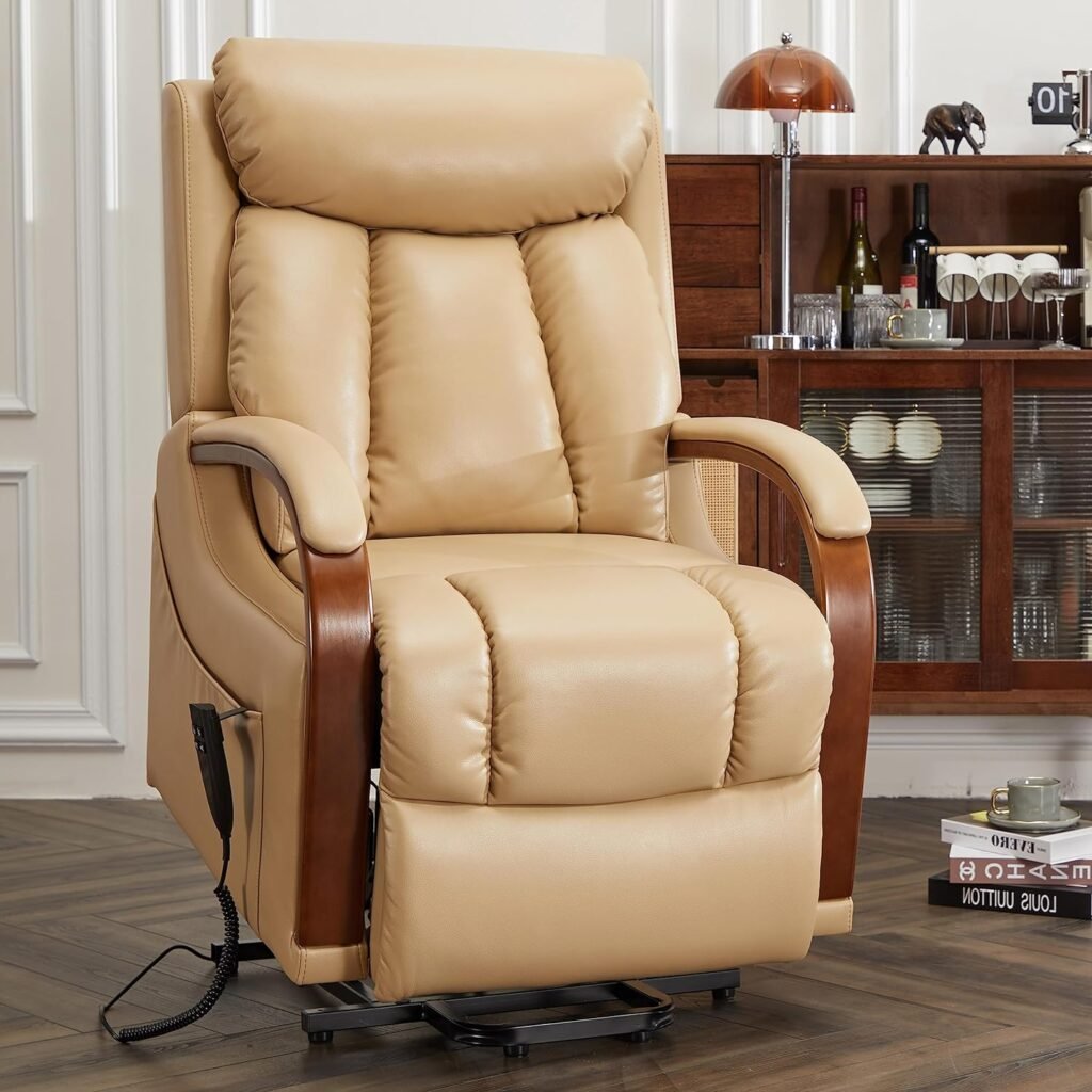 DYNOX Small Lift Chair Recliner with Heat and Massage, Dual Motor Power Lift Sofa with Infinite Adjust for Back and Footrest (FauxLeather,Brown)