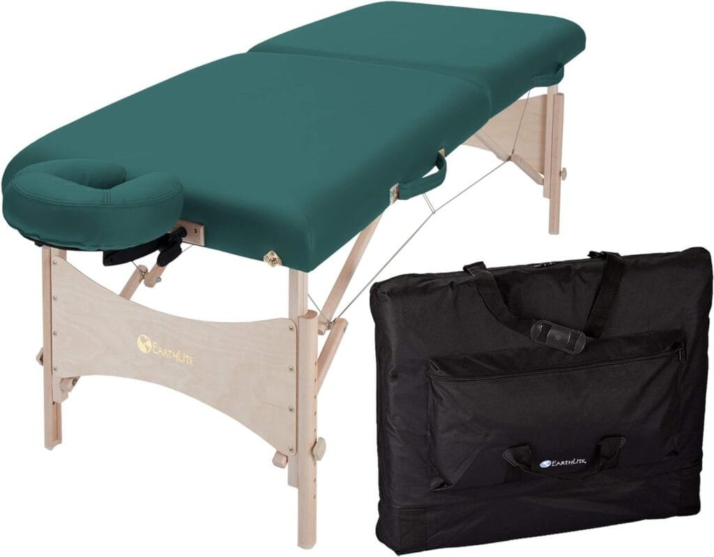 EARTHLITE Portable Massage Table HARMONY DX – Foldable Physiotherapy/Treatment/Stretching Table, Eco-Friendly Design, Hard Maple, Superior Comfort incl. Face Cradle  Carry Case (30 x 73)