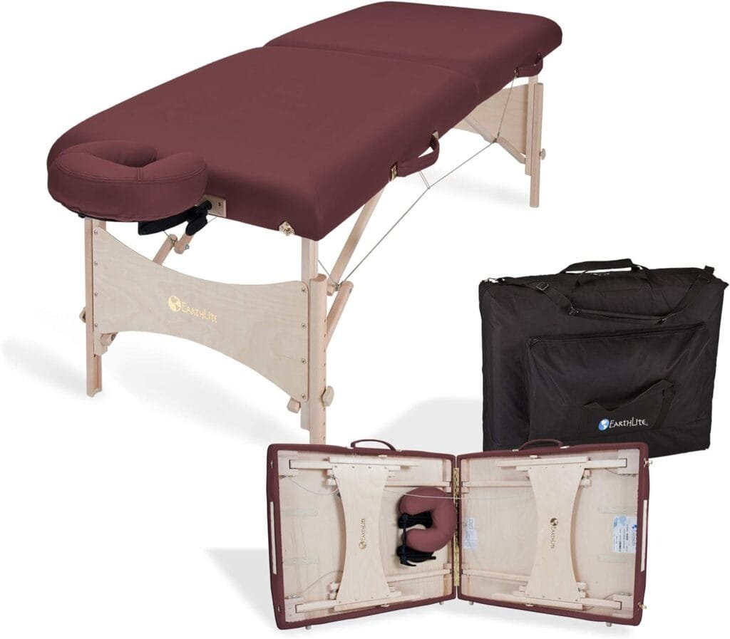 EARTHLITE Portable Massage Table HARMONY DX – Foldable Physiotherapy/Treatment/Stretching Table, Eco-Friendly Design, Hard Maple, Superior Comfort incl. Face Cradle  Carry Case (30 x 73)