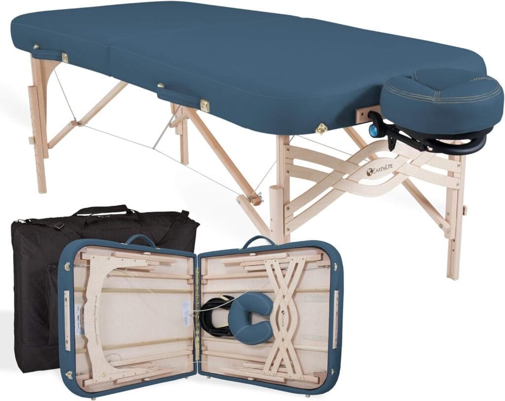 EARTHLITE Premium Portable Massage Table Package SPIRIT - Spa-Level Comfort, Deluxe Cushioning incl. Flex-Rest Face Cradle  Strata Face Pillow, Carry Case (30/32” x 73”) - Made in USA