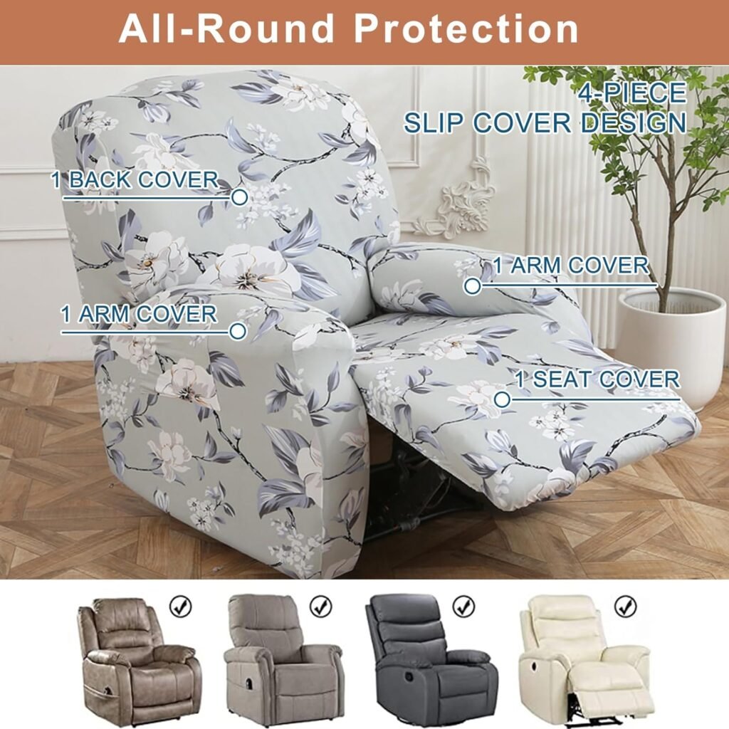 Eco-Ancheng Recliner Slipcovers 4-Pieces Lazyboy Covers Couch Chair Cover Non Slip Reclining with Storage Pockets Furniture Protector for Living Room