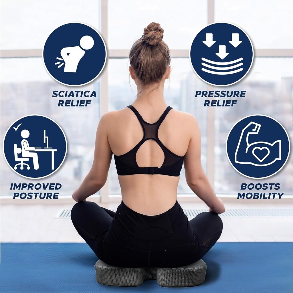 EcoNour Gel Seat Cushion for Pressure Relief | Office Chair Gel Cushion for Sciatica Pain Relief | Anti-Slip  Foam Coccyx Cushion for Tailbone  Lower Back Pain | Ergonomic Orthopedic Seat Cushions