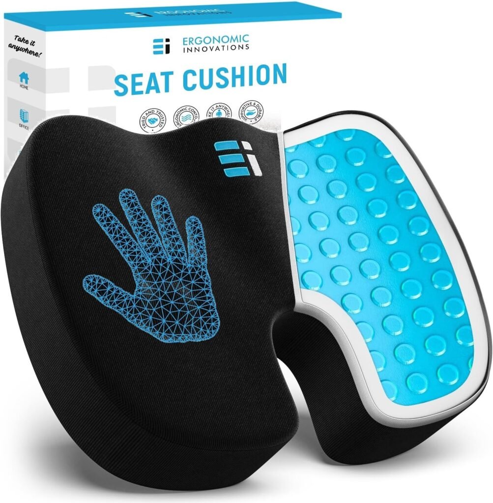 Ergonomic Innovations Office Chair Cushions, Comfort Supportive Gel Seat Cushion for Desk Chair, Car Seat Cushion for Car Driving, Long Sitting Pressure Relief Seat Cushion for Tailbone Pain Relief