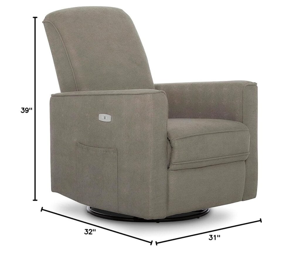 Evolur Harlow Deluxe Upholstered Plush Seating Glider Swivel, Rocker, Power Recliner with USB Port, Greenguard Gold Certified, Chair for Nursery in Misty Grey, Modern