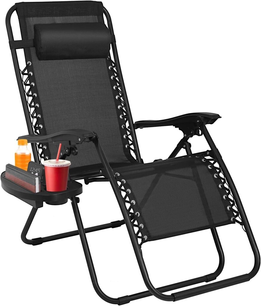 FDW Zero Gravity Chair Patio Chairs Lounge Patio Chaise 1 Pack Adjustable Reliners for Pool Yard with Cup Holder (Black)