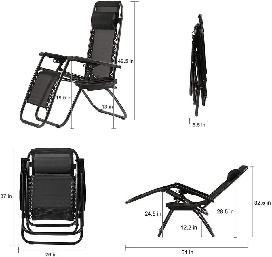 FDW Zero Gravity Chairs Patio Chairs Lawn Lounge Chair Patio Set of 2 with Pillow and Cup Holder Patio Furniture Outdoor Adjustable Dining Reclining Folding Chairs for Deck Patio Beach Yard