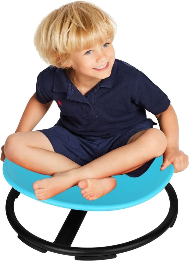 FERUERW Autism Kids Swivel Chair,Spinning Chair for Kids Sensory,Sensory Toy Chair,Carousel Spin Sensory Chair for Kids,Training Body Coordination,Metal Base Non-Slip Sitting More Safer(Blue)