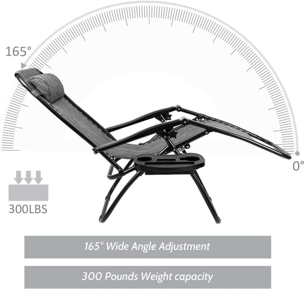 Flamaker Patio Zero Gravity Chair Outdoor Folding Lounge Chair Recliners Adjustable Lawn Lounge Chair with Pillow for Poolside, Yard and Camping (Grey)