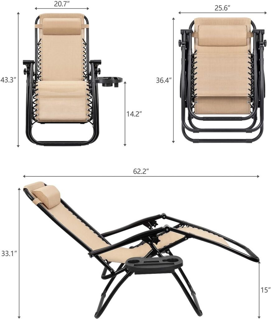 Flamaker Patio Zero Gravity Chair Outdoor Folding Lounge Chair Recliners Adjustable Lawn Lounge Chair with Pillow for Poolside, Yard and Camping (Grey)